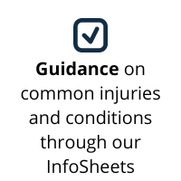 Tick in box with the text guidance on common injuries and conditions through our InfoSheets